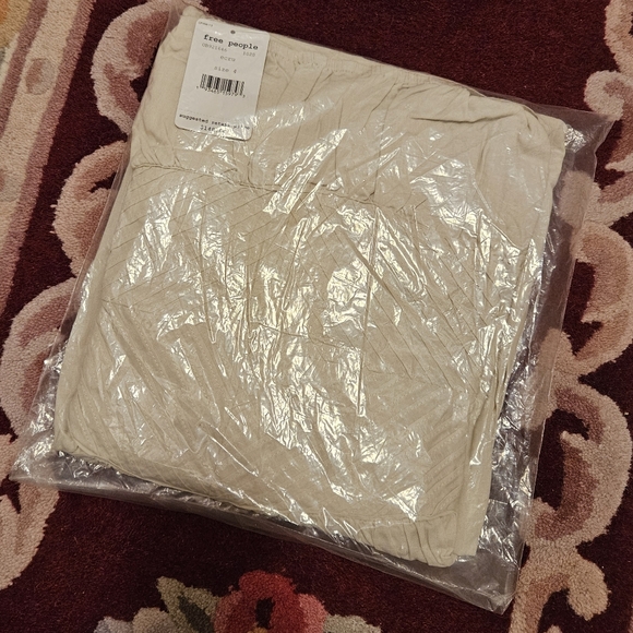 Free People Santorini Midi Dress Pleats Linen Contrast Tie Straps Siz 4 Ecru NWT - Picture 14 of 16